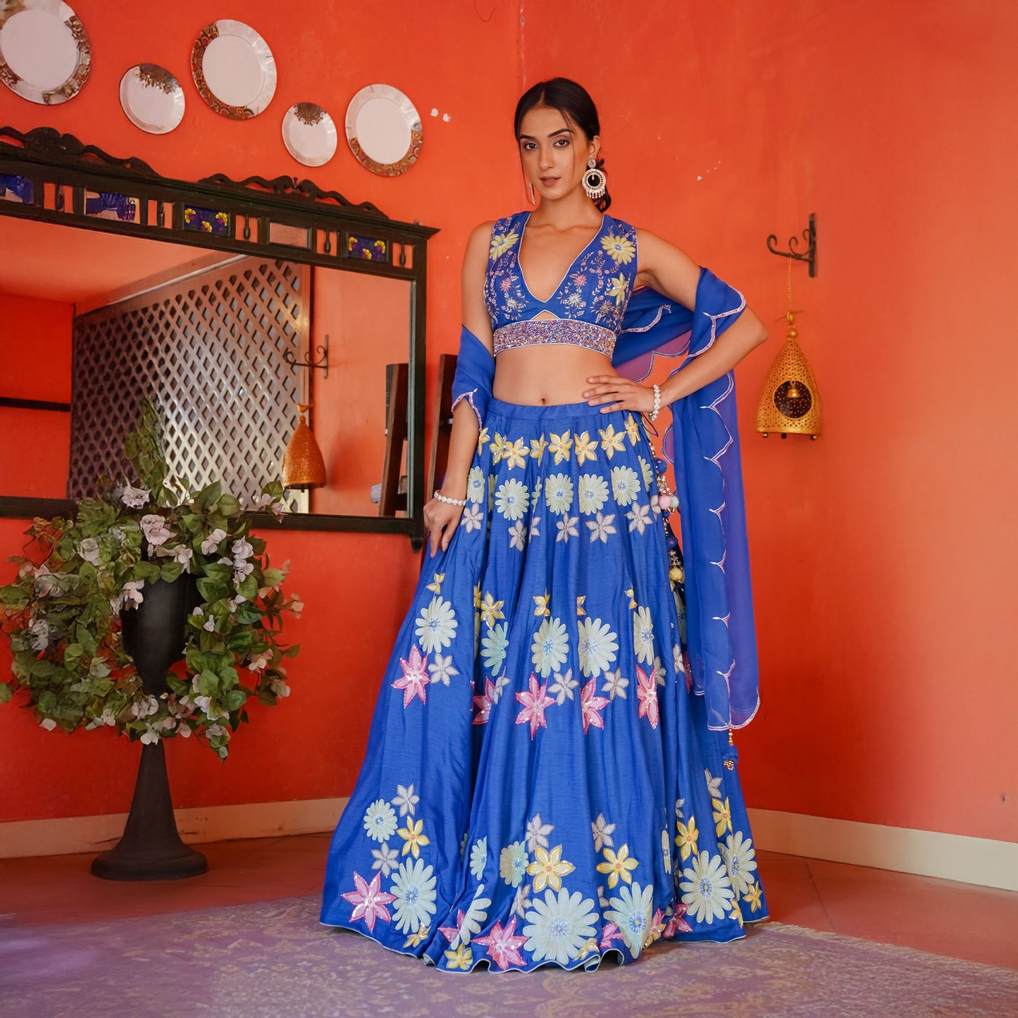 Blue Dola Silk Cut & Hand Work Designer Lehanga