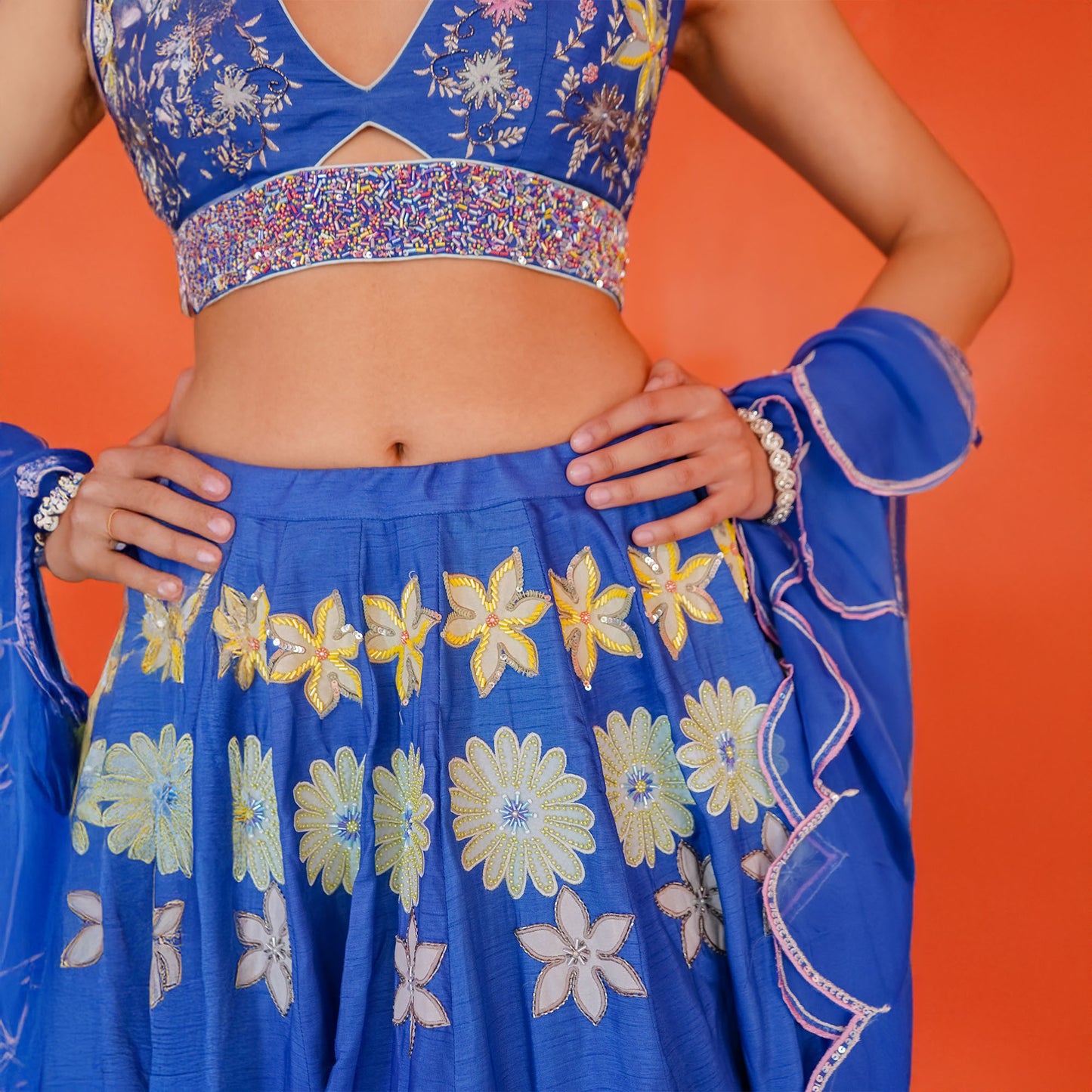 Blue Dola Silk Cut & Hand Work Designer Lehanga