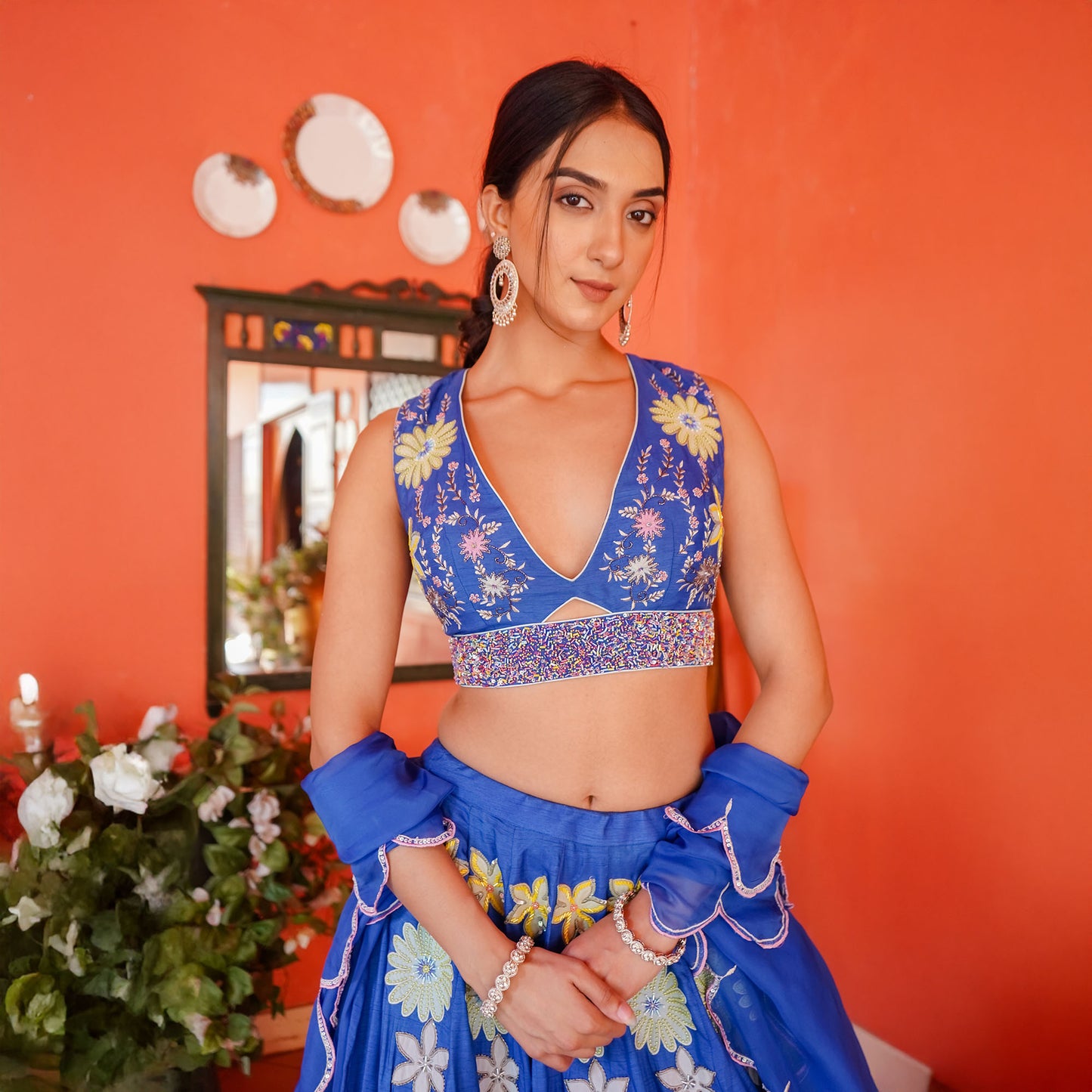 Blue Dola Silk Cut & Hand Work Designer Lehanga