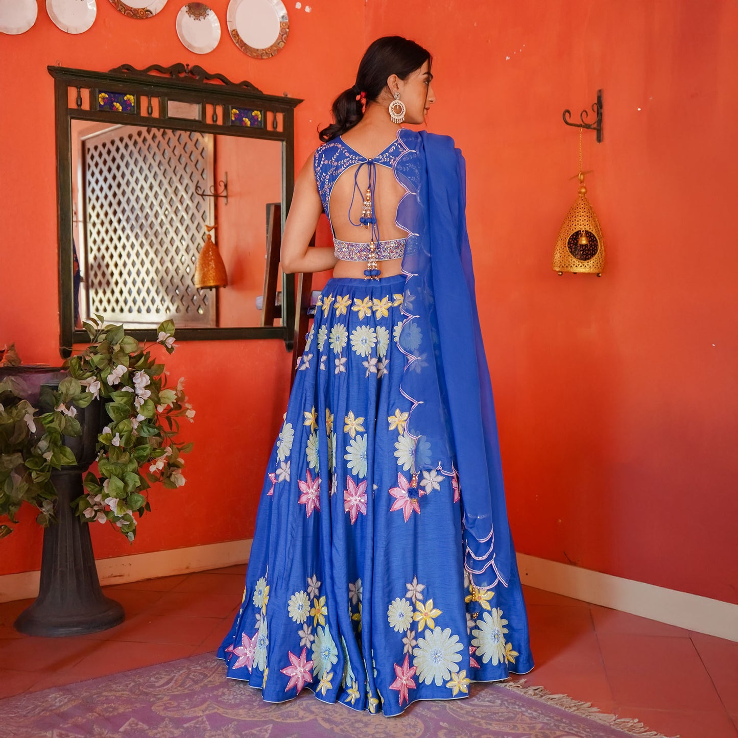 Blue Dola Silk Cut & Hand Work Designer Lehanga