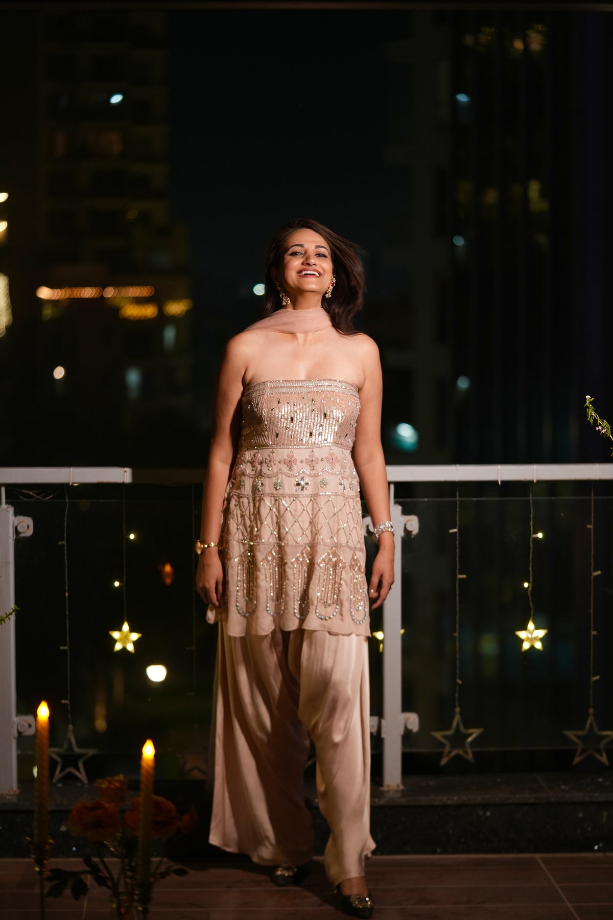 Art Deco Dusty Pink Sequin, Bead Work Organza Skirt for Sangeet