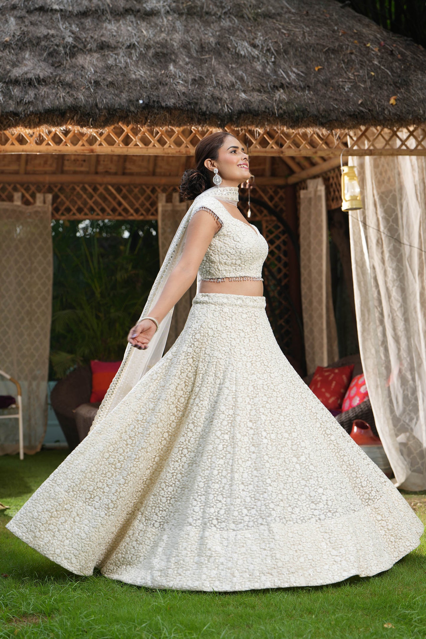 Ivory Embroidered Lehenga Set for Bride