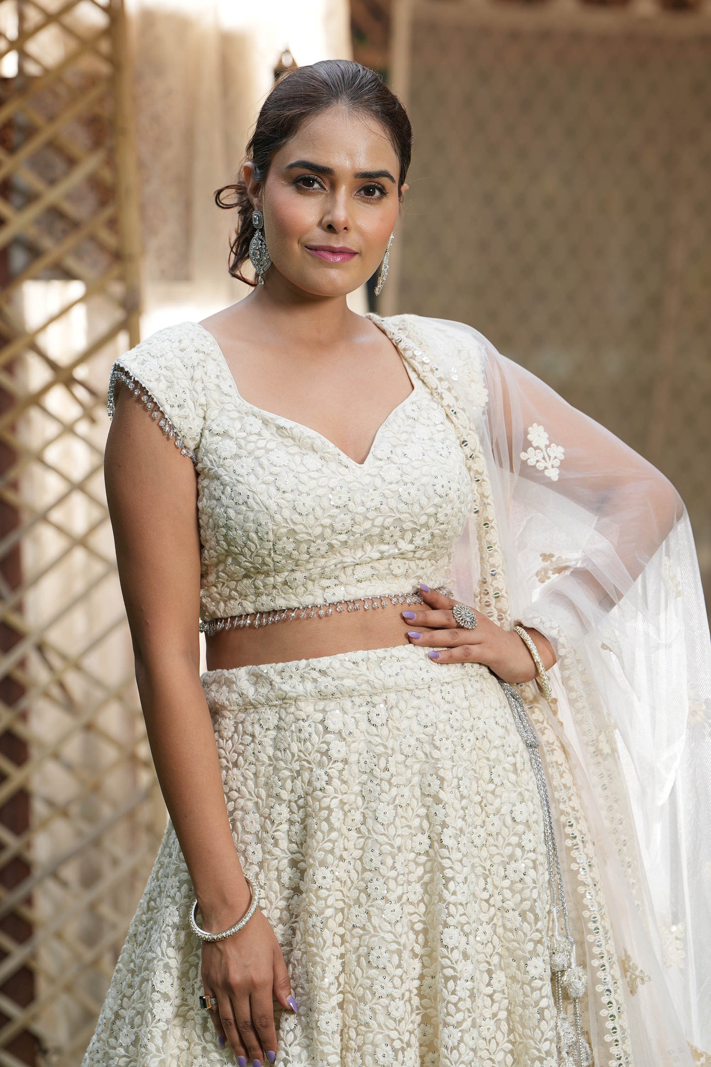 Ivory Embroidered Lehenga Set for Bride