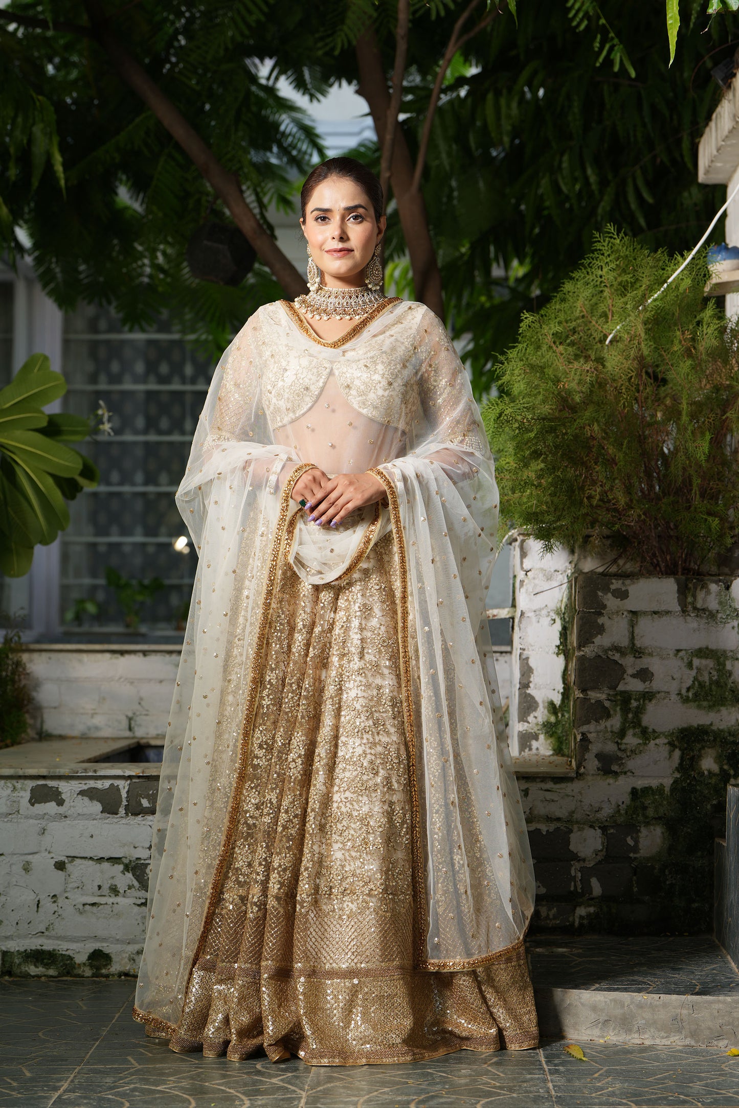 Champange Embroidered Bridal Lehenga Set