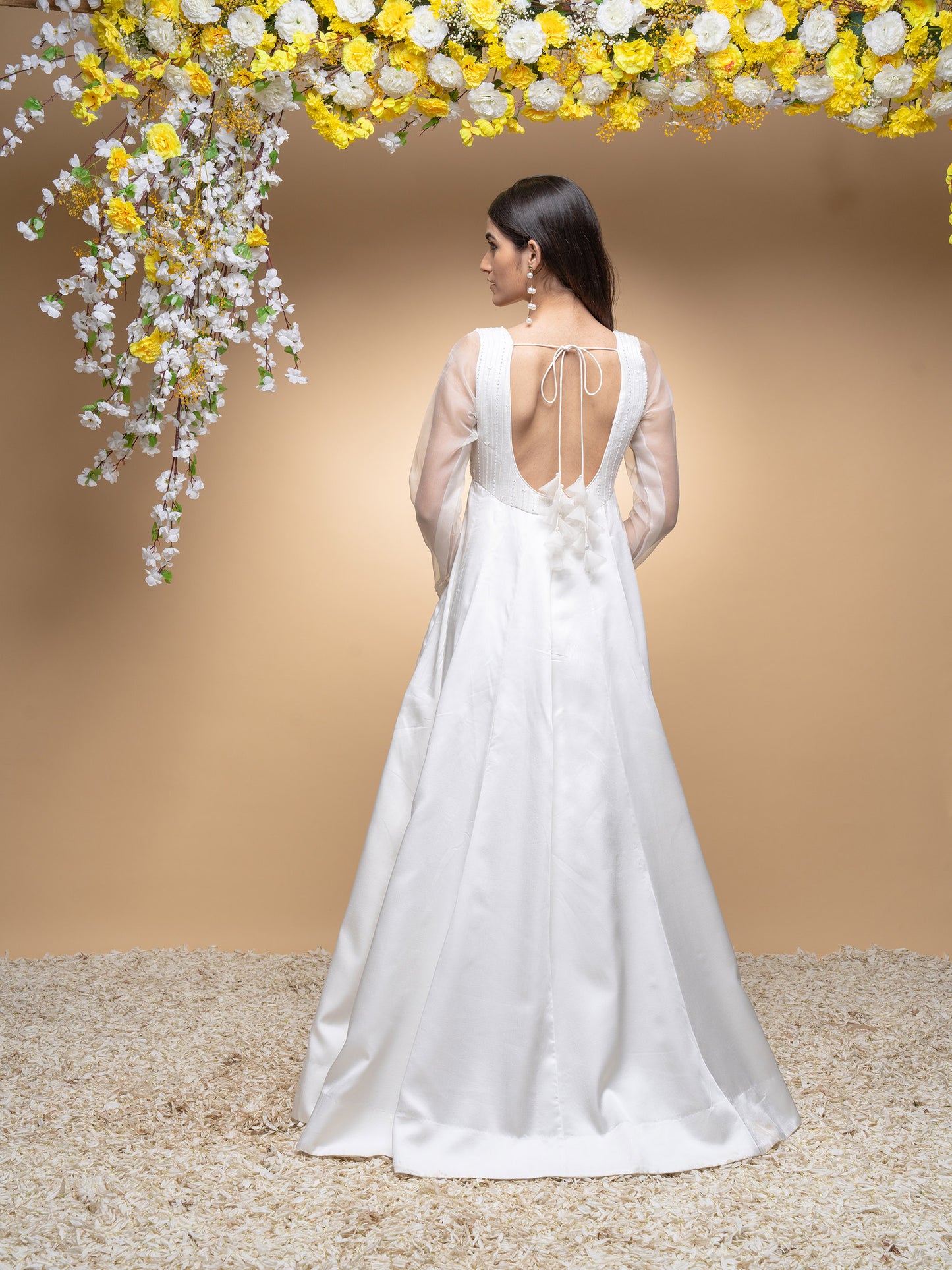 Ivory Chanderi Anarkali With Exquisitely Hand Embroidered Organza Dupatta