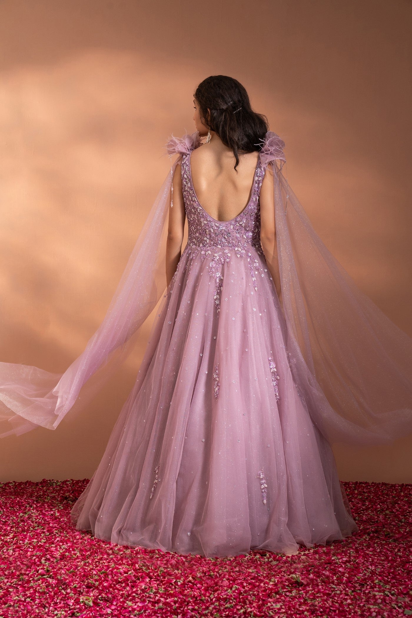 Rosey Mauve Sequins Embroidered Flared Gown
