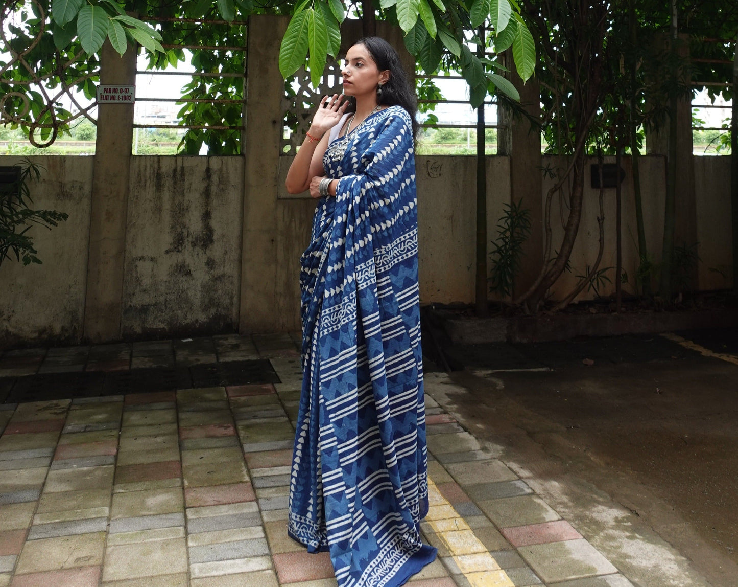 Indigo Series - Blue Handblock Dabu in Natural Dyes - Cotton Mulmul Saree