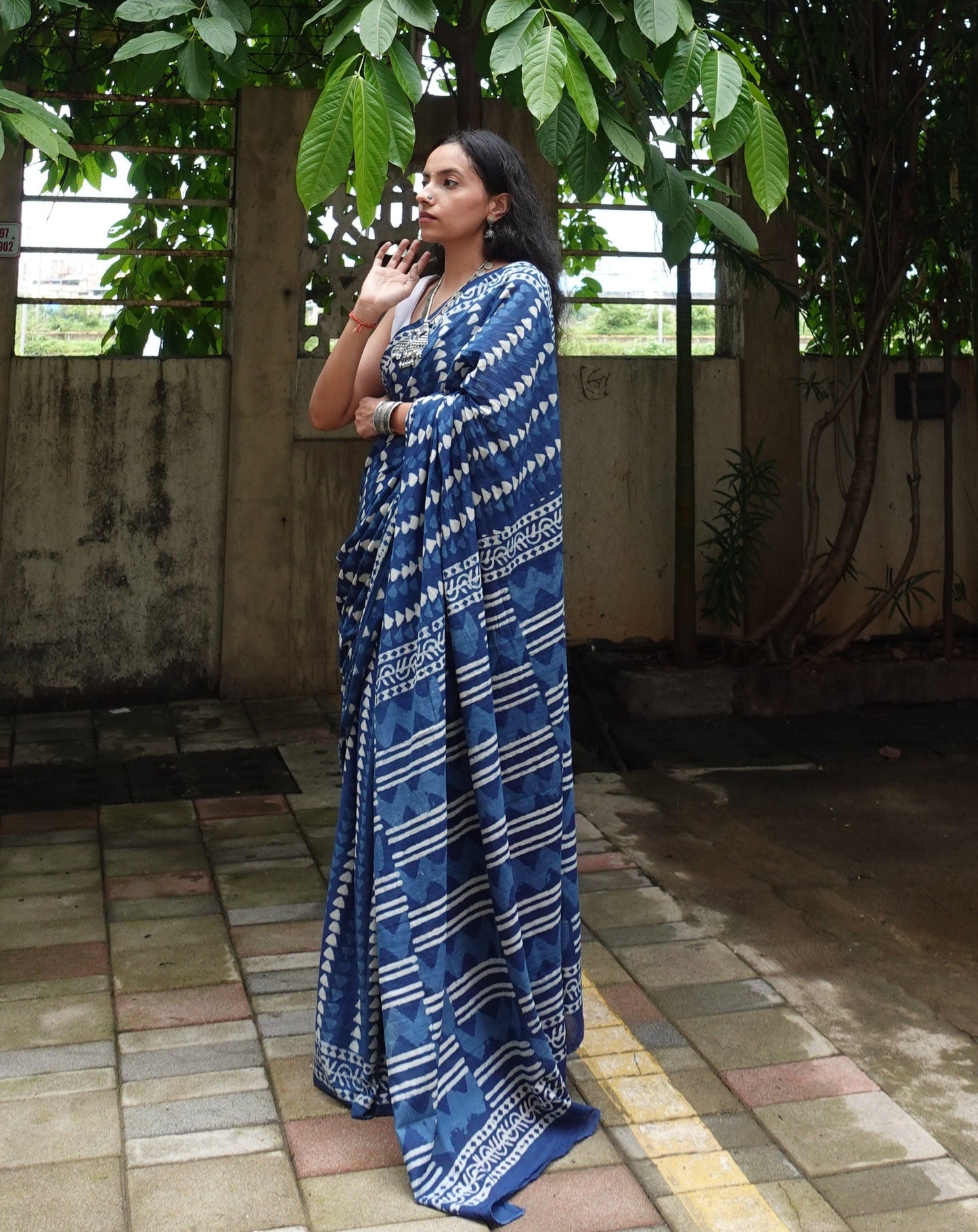 Indigo Series - Blue Handblock Dabu in Natural Dyes - Cotton Mulmul Saree