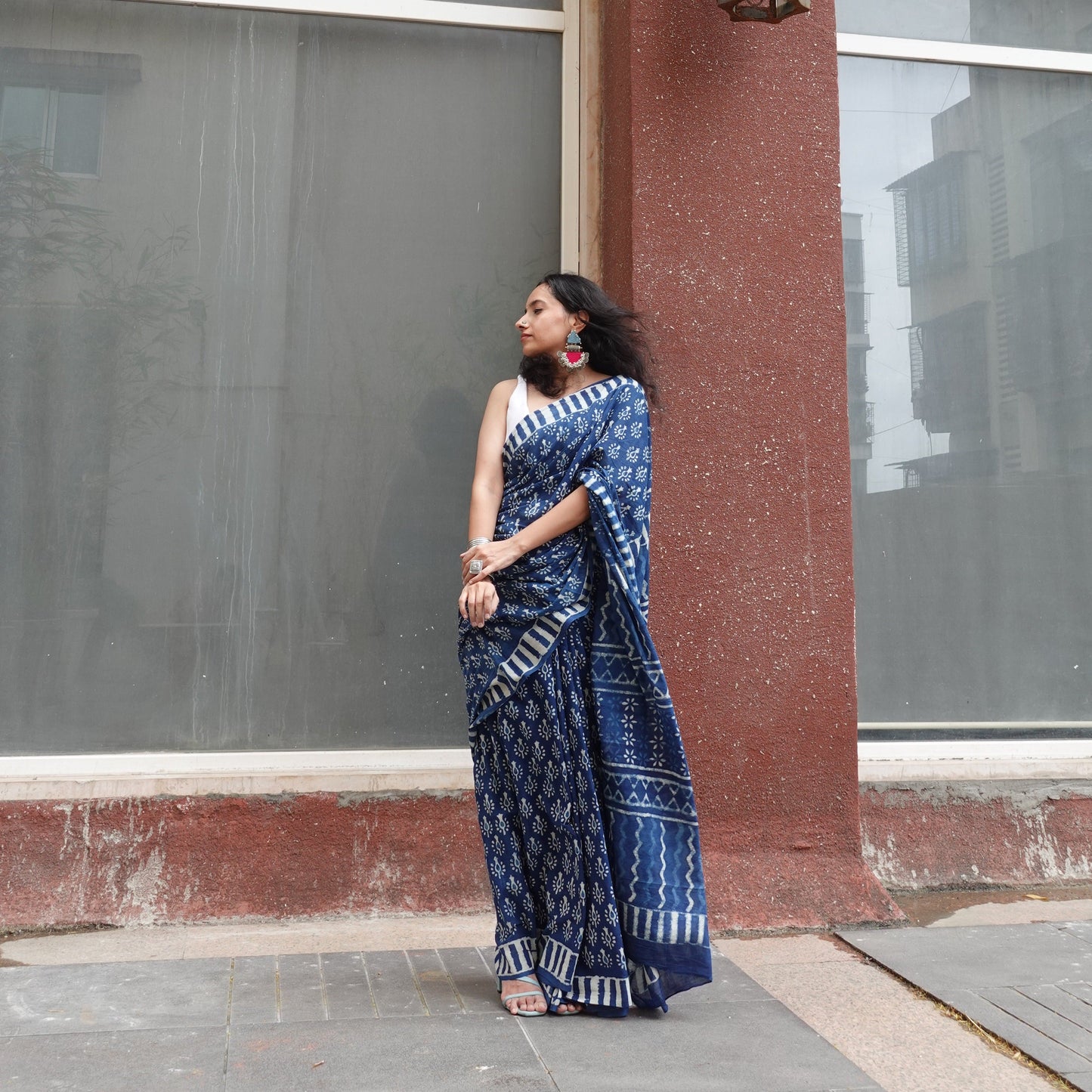 Indigo Lit - Blue Handblock Dabu in Natural Dyes - Cotton Mulmul Saree