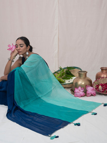 Blue Ganga Chanderi Kantha Hand made Saree