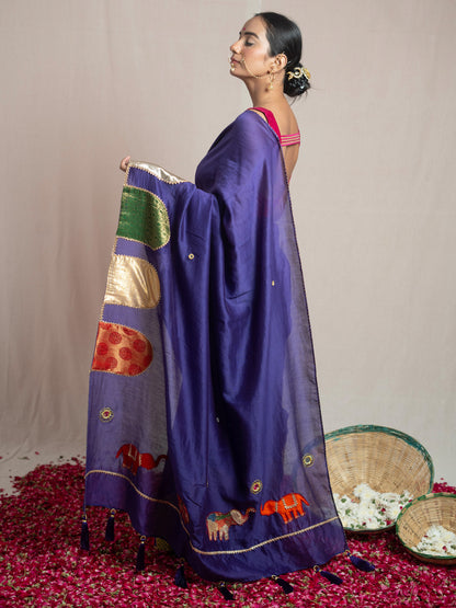 Paaro Purple Chanderi Silk Saree