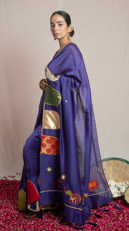 Paaro Purple Chanderi Silk Saree