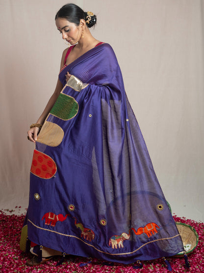 Paaro Purple Chanderi Silk Saree