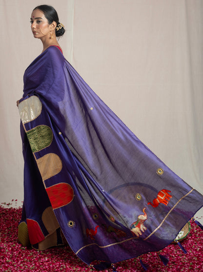 Paaro Purple Chanderi Silk Saree