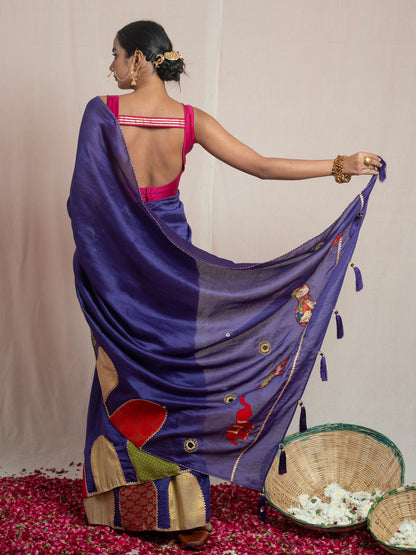 Paaro Purple Chanderi Silk Saree