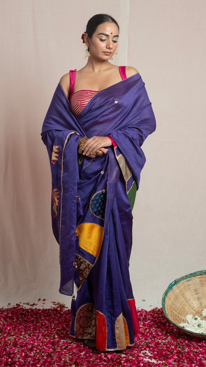 Paaro Purple Chanderi Silk Saree