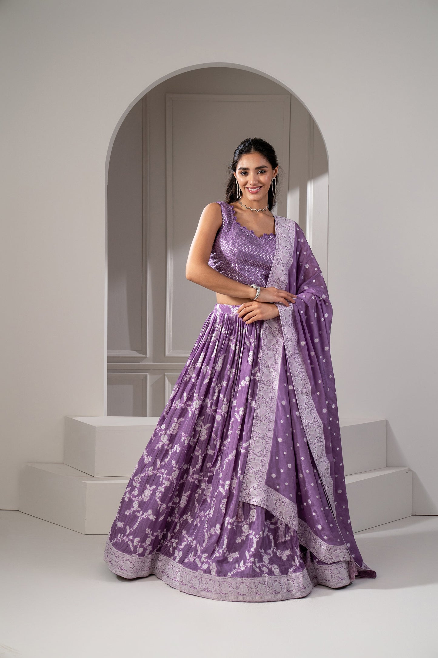 Orchid Muave Silk Printed lehenga choli set