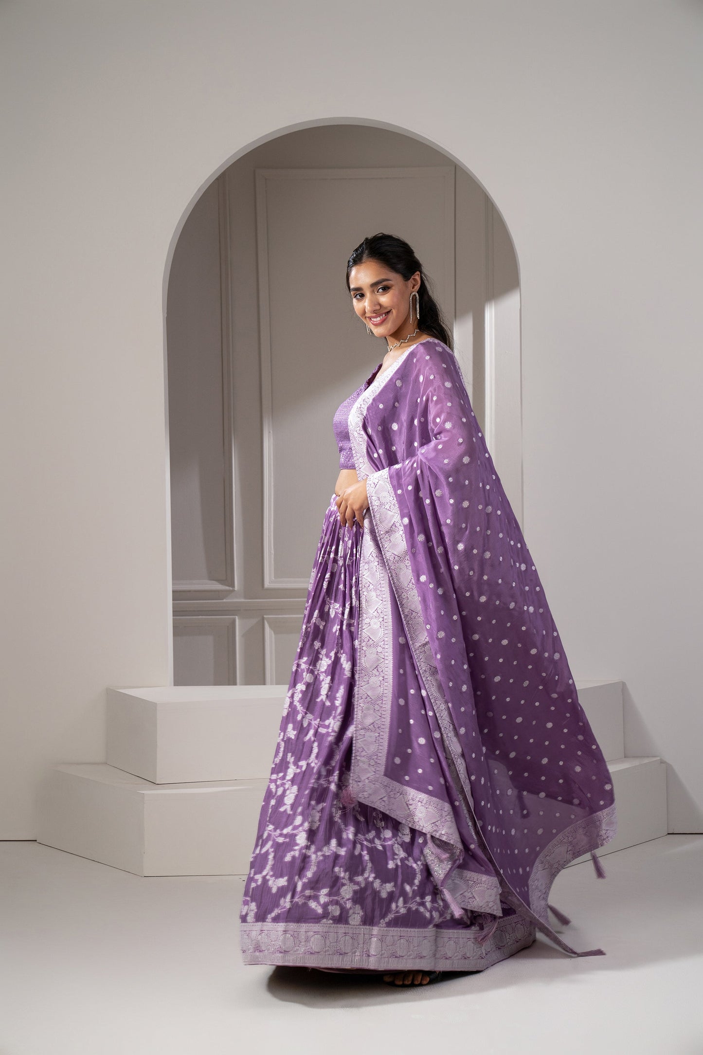 Orchid Muave Silk Printed lehenga choli set