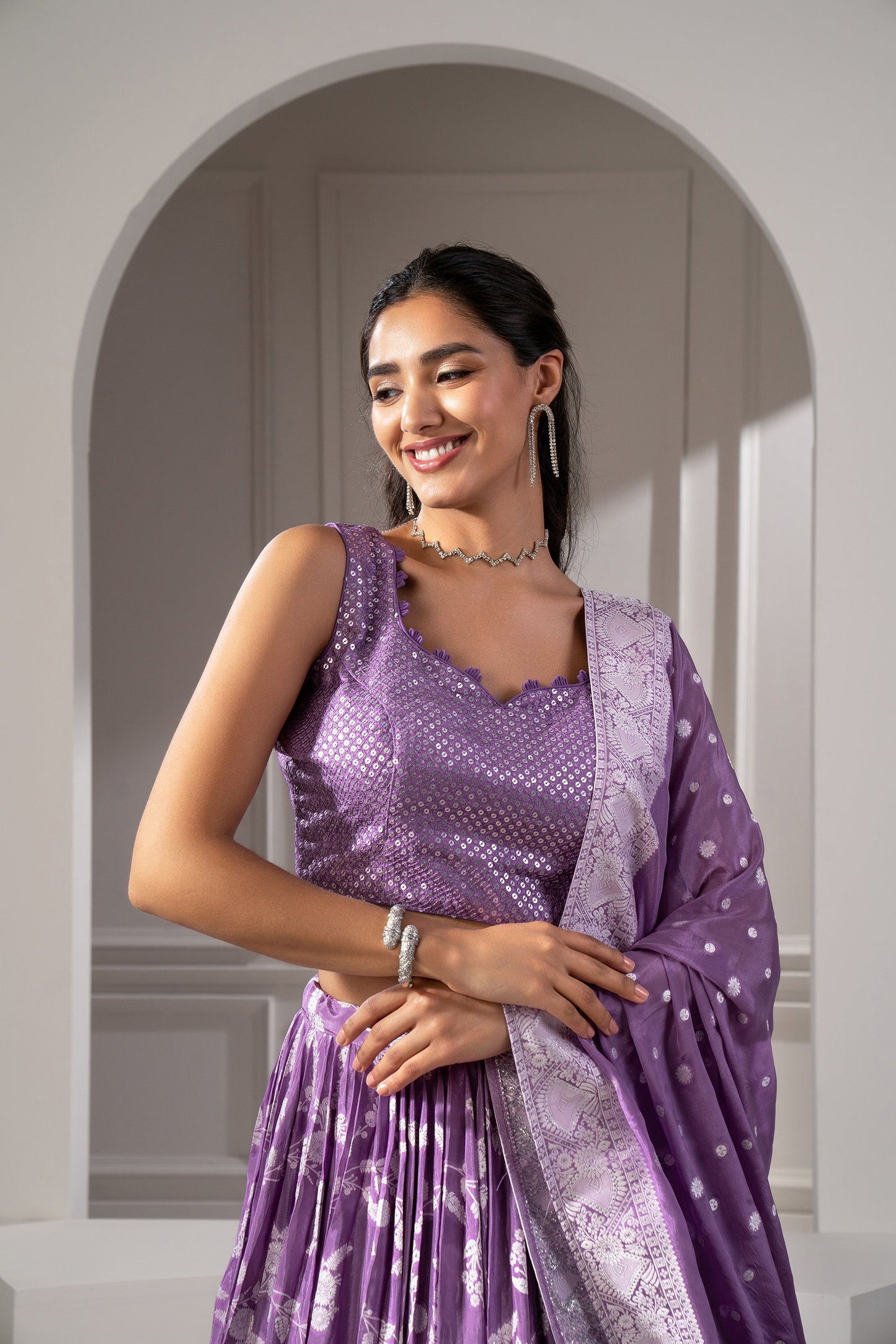 Orchid Muave Silk Printed lehenga choli set