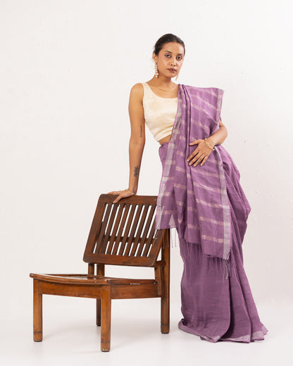 Purple handwoven linen Festive saree
