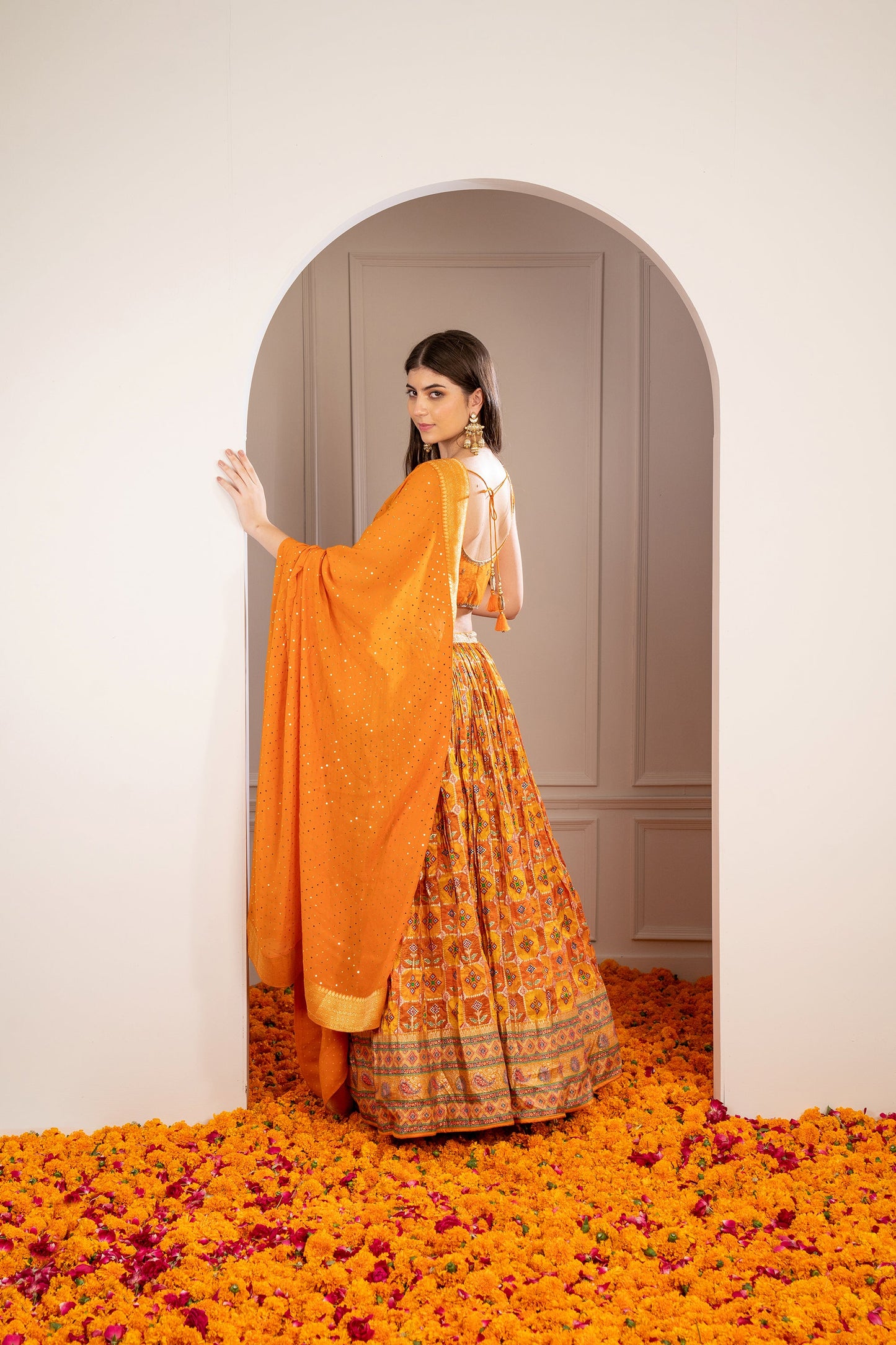 Tangerine Orange Soft Silk Hand Embroidered Lehenga Set