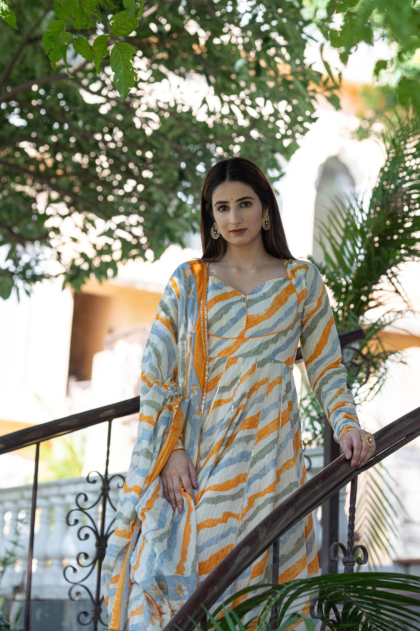 White orange Utsav Leheriya Cotton Suit Set