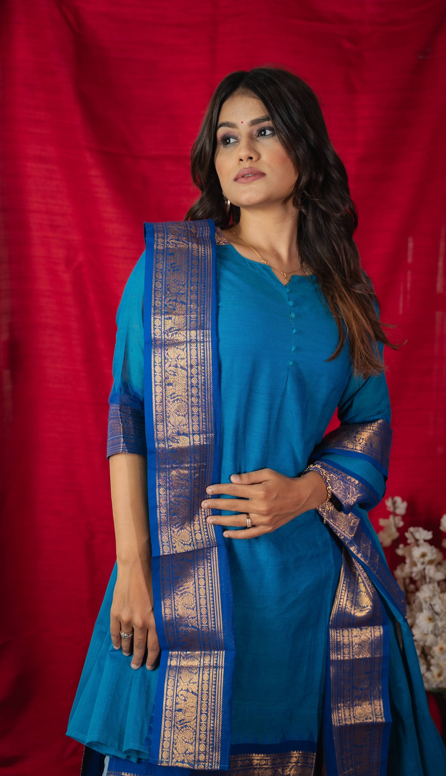 Geet - Kurti with dupatta in pure kanchi cotton in Blue color