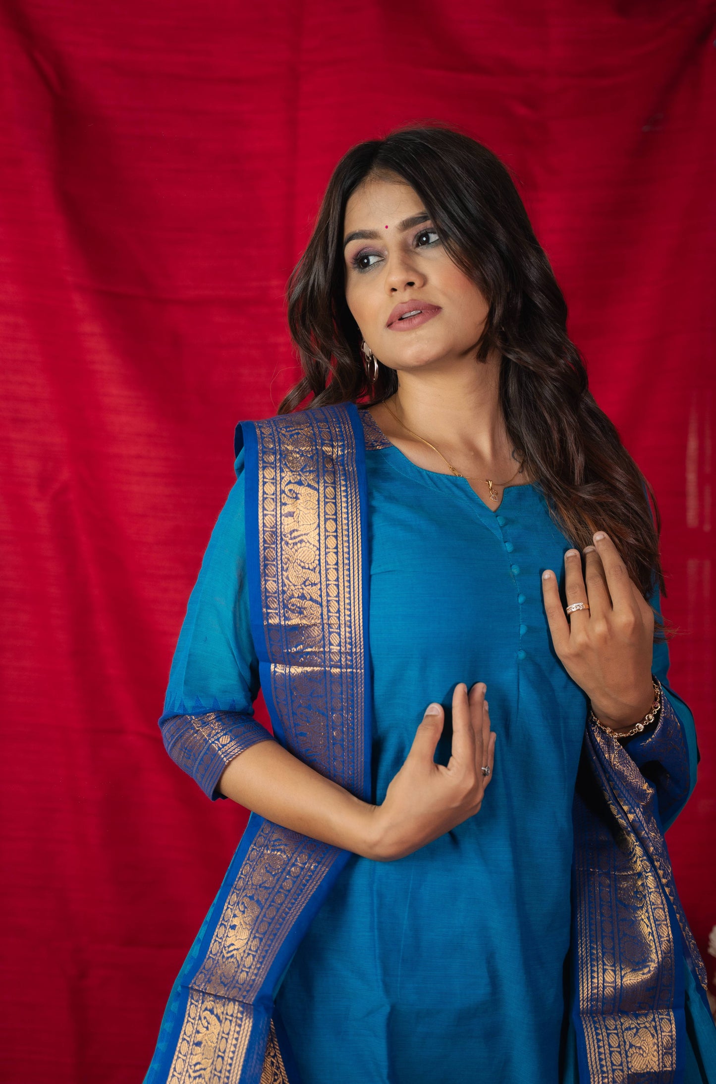 Geet - Kurti with dupatta in pure kanchi cotton in Blue color