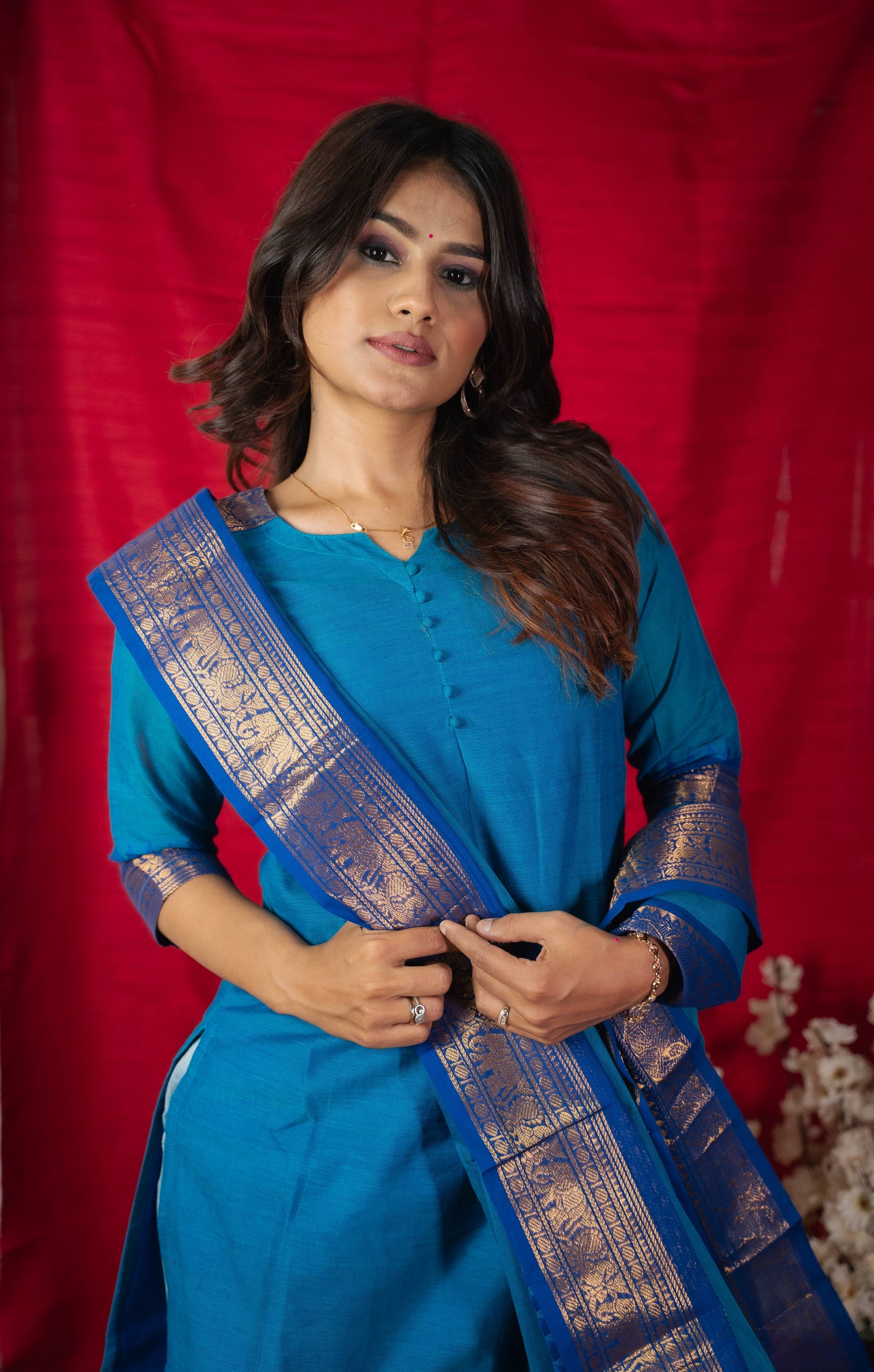 Geet - Kurti with dupatta in pure kanchi cotton in Blue color