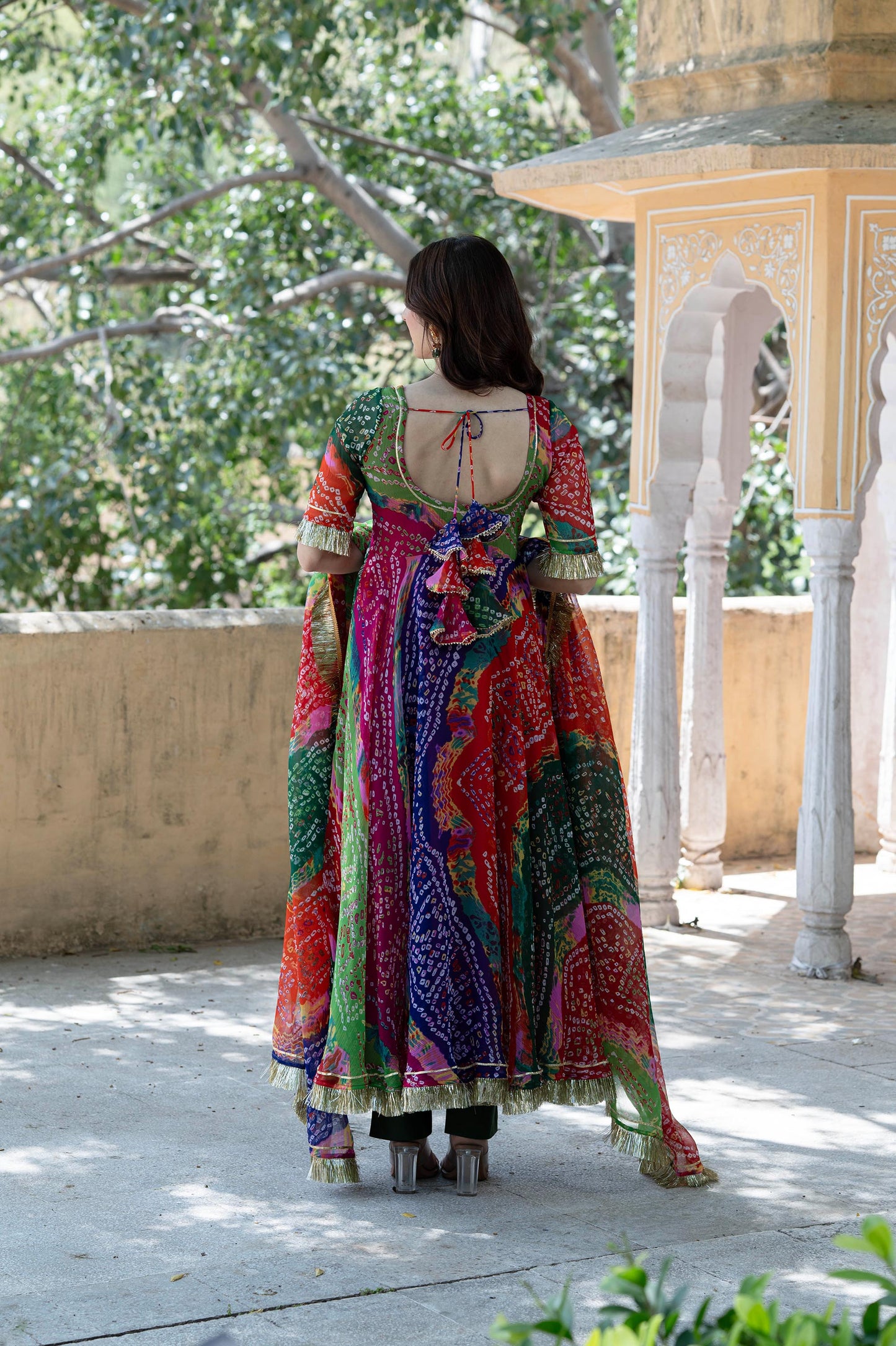 Multi color Rajasthani Color Cluster Pure Chiffon Suit Set