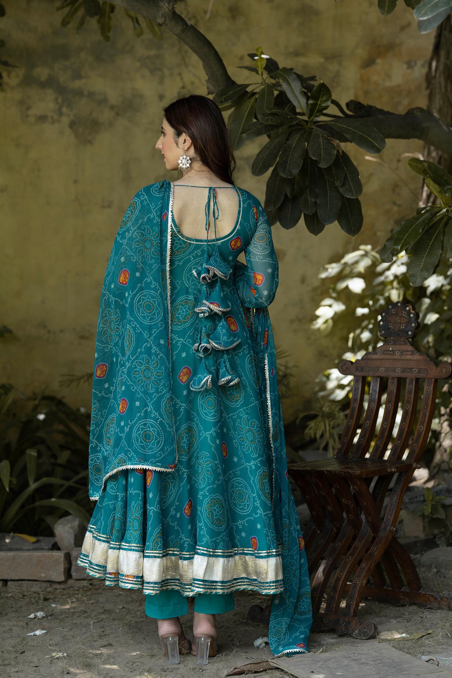 Rama green Bandhani Bliss Pure Chiffon Suit Set