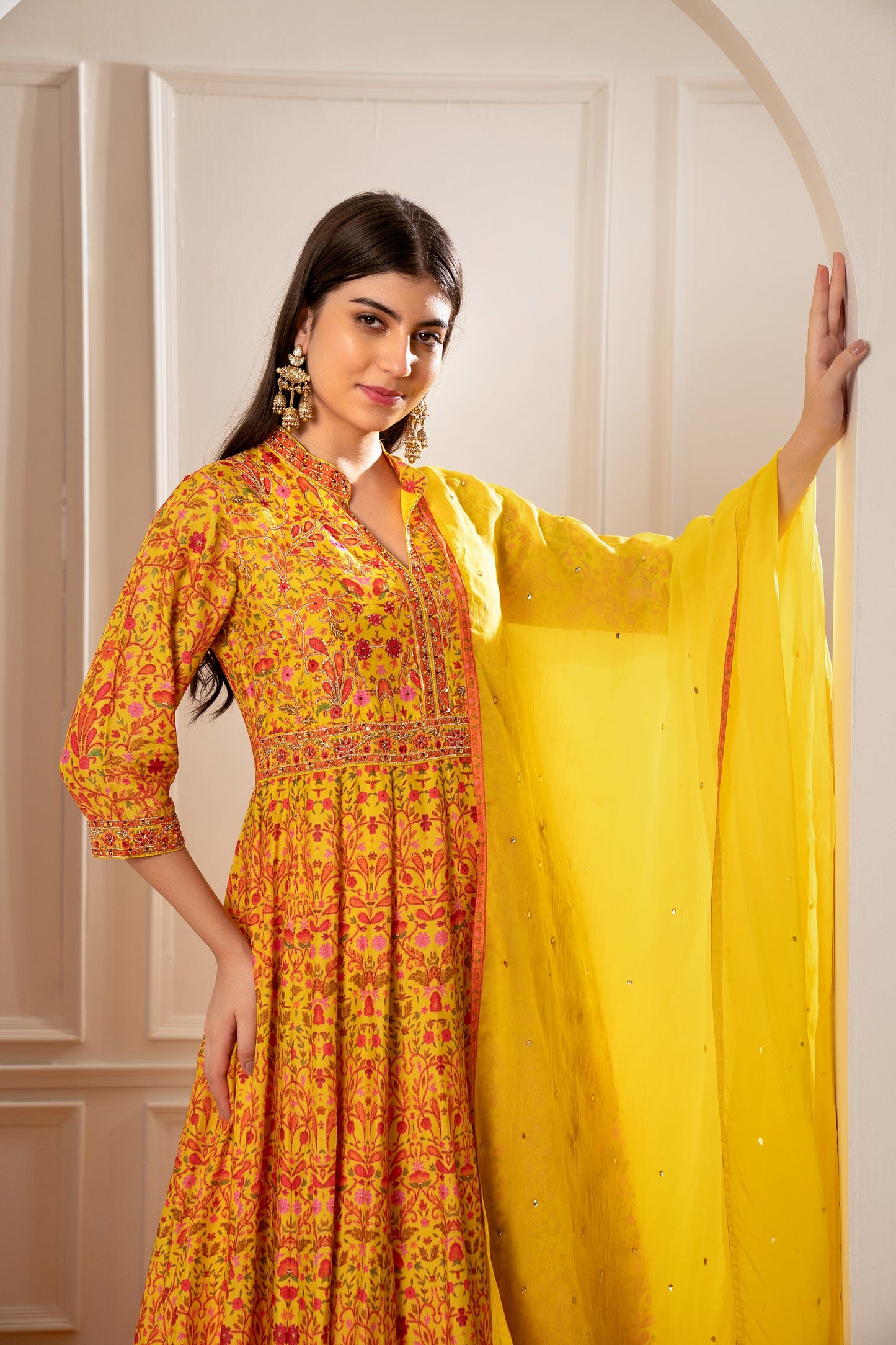 Sunflower Yellow Semi Silk Printed Gown
