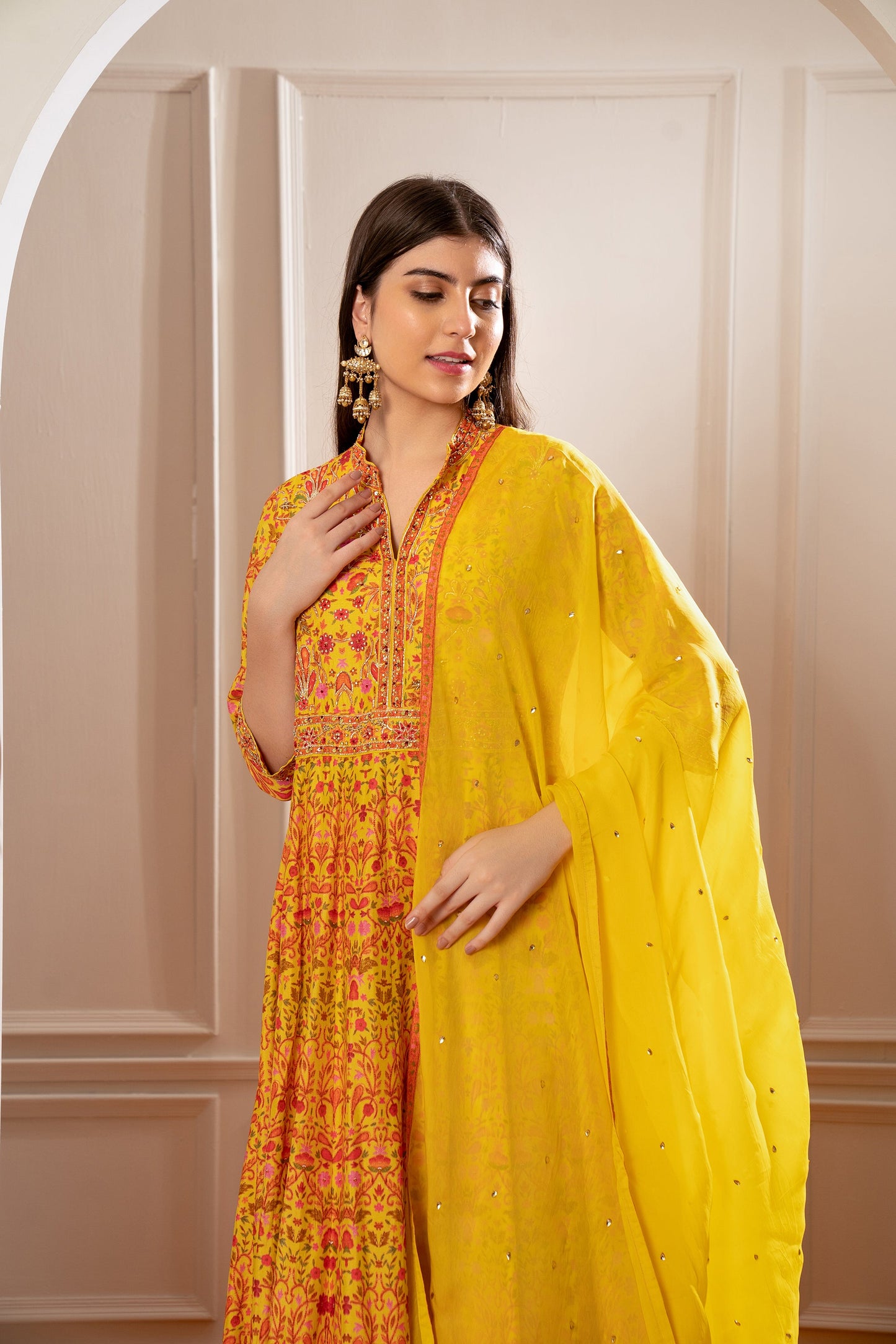 Sunflower Yellow Semi Silk Printed Gown