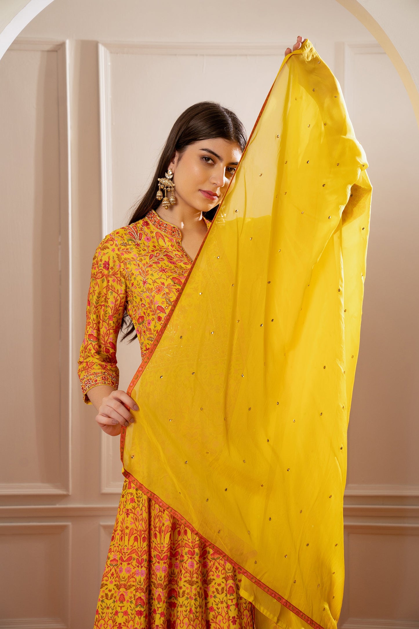 Sunflower Yellow Semi Silk Printed Gown