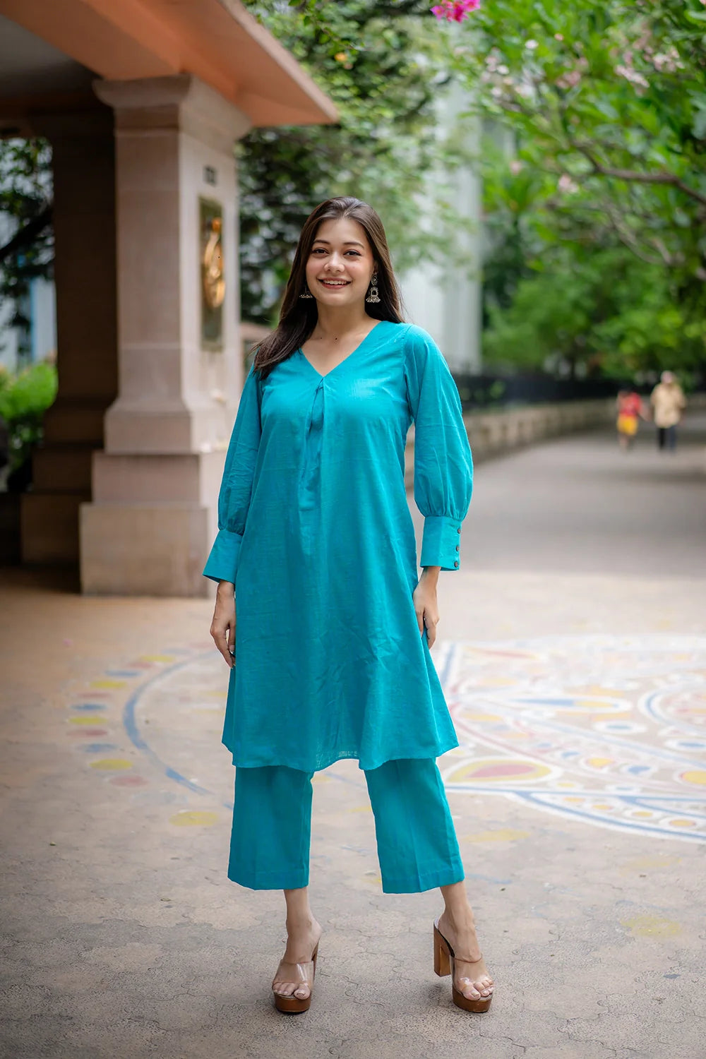 Turquoise Blue Pure Cotton Co-ord Set