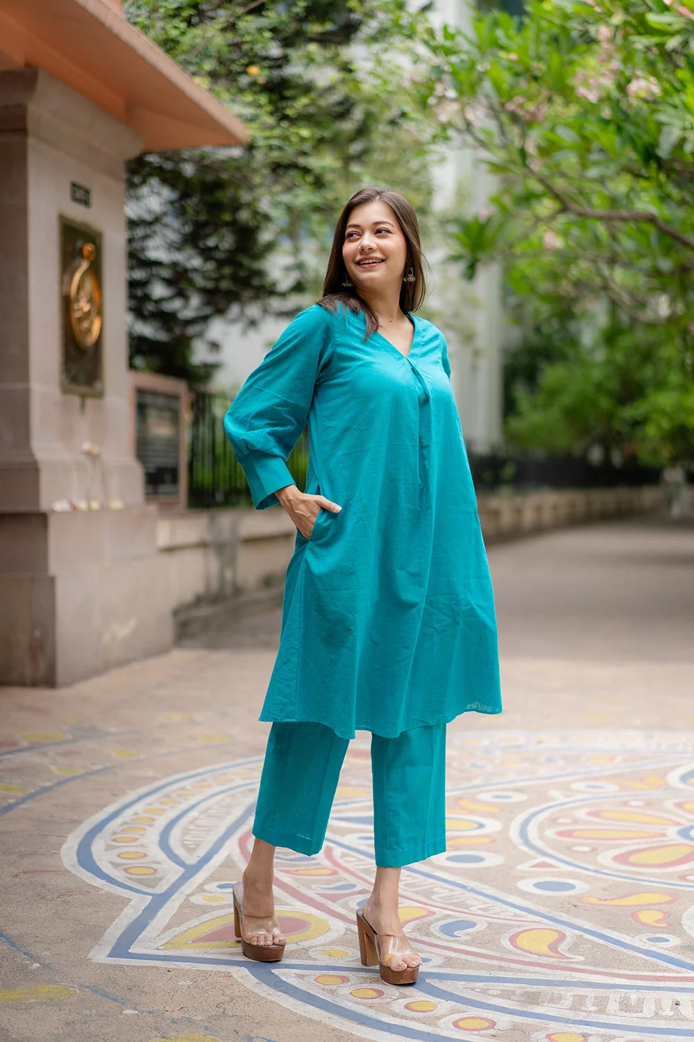 Turquoise Blue Pure Cotton Co-ord Set