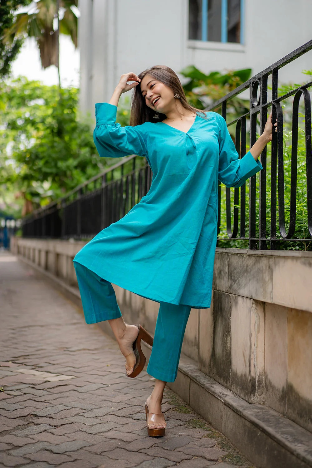 Turquoise Blue Pure Cotton Co-ord Set