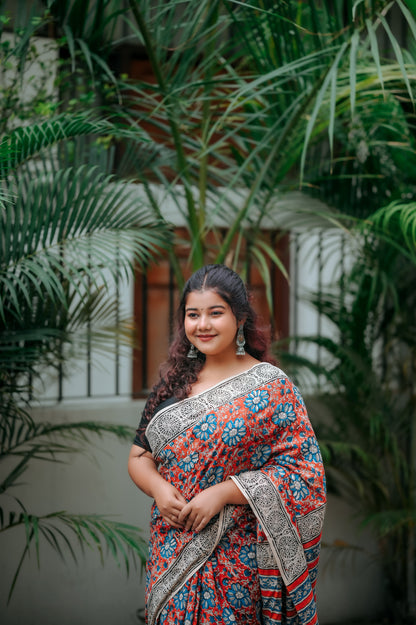 Suhani Subah - A Radiant Dawn in Every Drape - Handblock Print Natural Dyed - Mulmul Cotton Saree