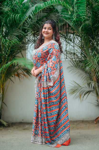 Suhani Subah - A Radiant Dawn in Every Drape - Handblock Print Natural Dyed - Mulmul Cotton Saree