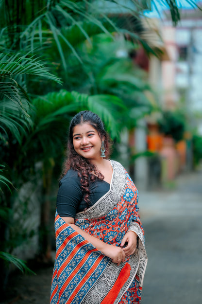 Suhani Subah - A Radiant Dawn in Every Drape - Handblock Print Natural Dyed - Mulmul Cotton Saree