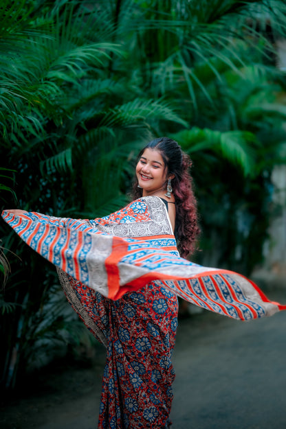 Suhani Subah - A Radiant Dawn in Every Drape - Handblock Print Natural Dyed - Mulmul Cotton Saree