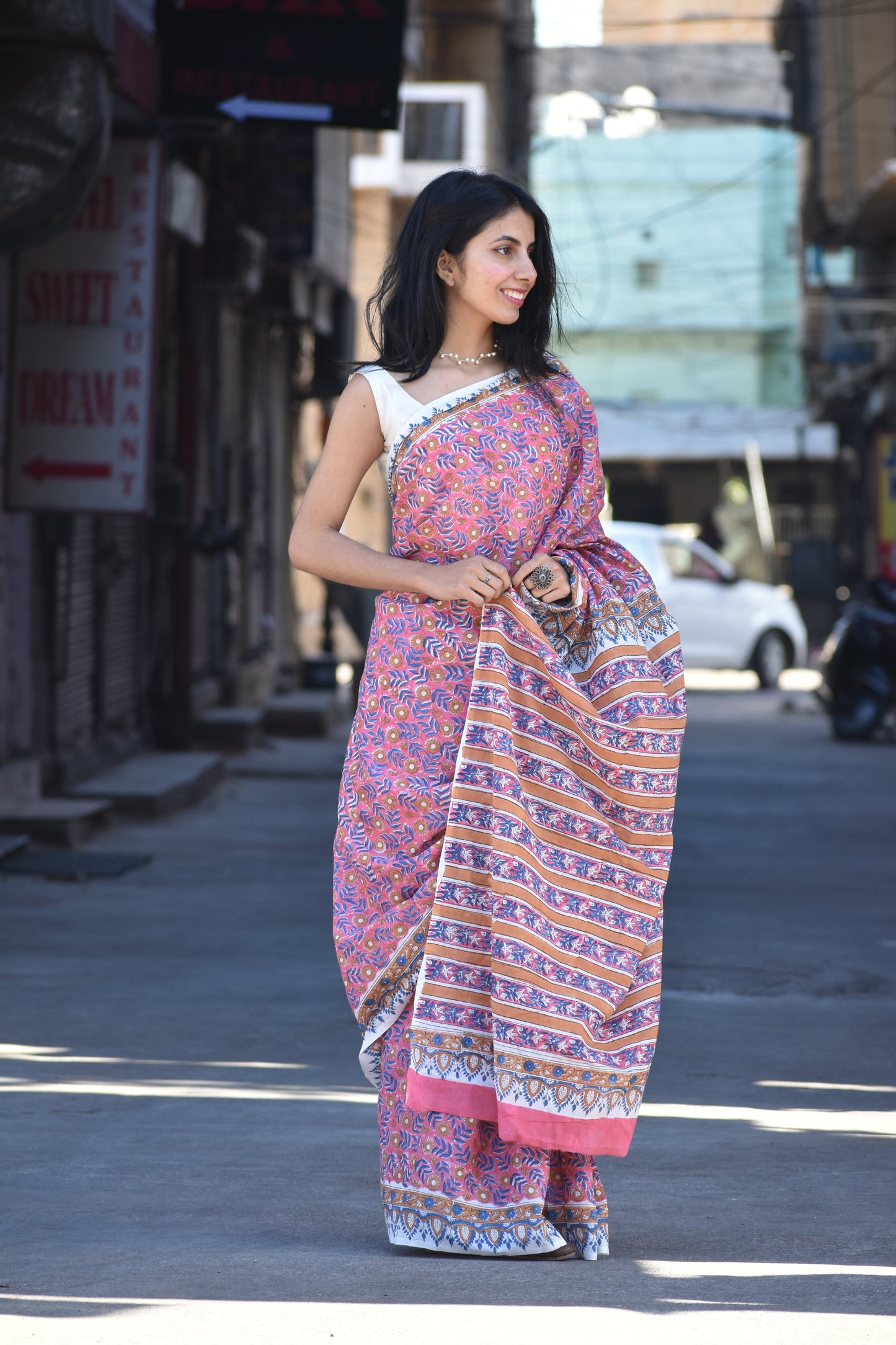 Gulabi Peher - A Blush of Timeless Elegance in Every Drape - Handblock Print Natural Dyed - Mulmul Cotton Saree