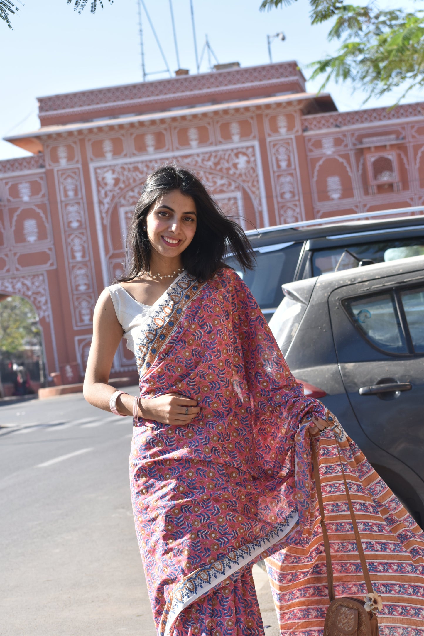 Gulabi Peher - A Blush of Timeless Elegance in Every Drape - Handblock Print Natural Dyed - Mulmul Cotton Saree