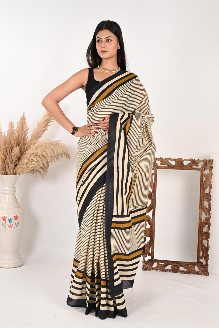Conference Queen - Handblock Print Natural Dyed - Mulmul Cotton Saree
