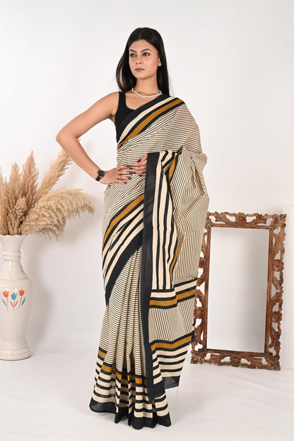 Conference Queen - Handblock Print Natural Dyed - Mulmul Cotton Saree