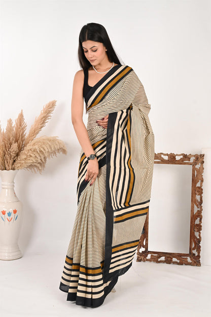 Conference Queen - Handblock Print Natural Dyed - Mulmul Cotton Saree