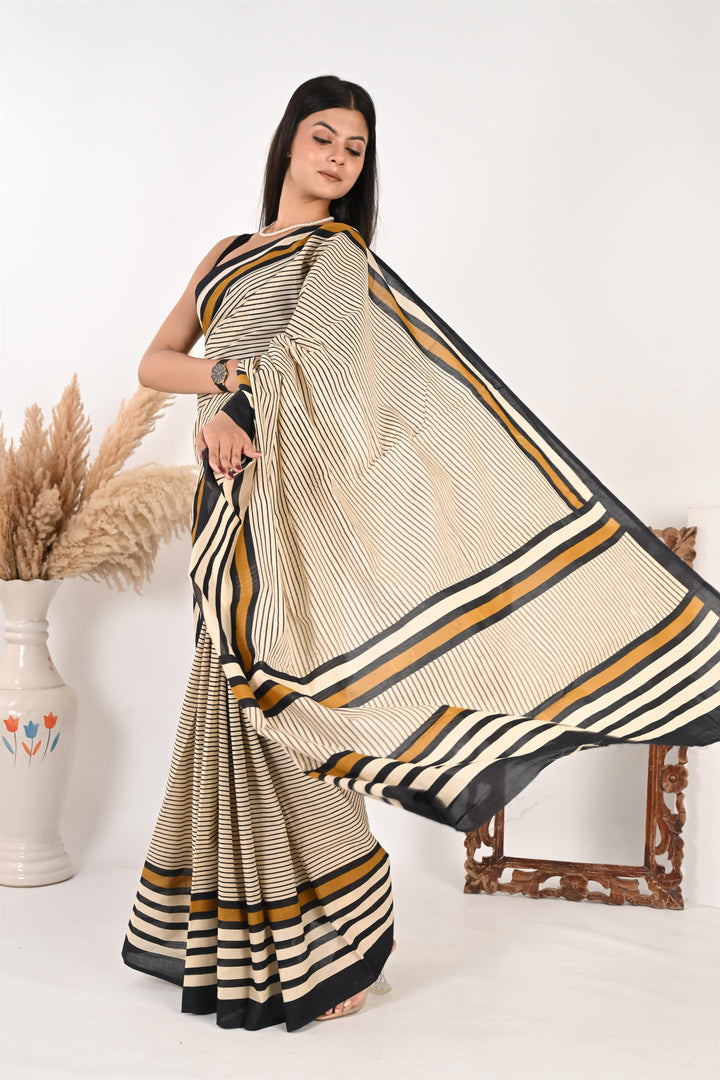 Conference Queen - Handblock Print Natural Dyed - Mulmul Cotton Saree