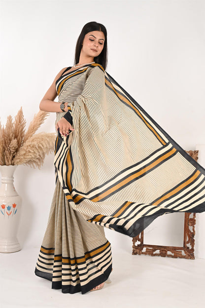 Conference Queen - Handblock Print Natural Dyed - Mulmul Cotton Saree