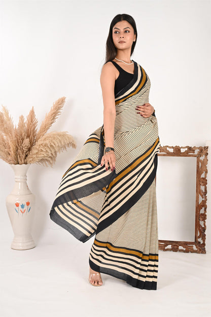 Conference Queen - Handblock Print Natural Dyed - Mulmul Cotton Saree