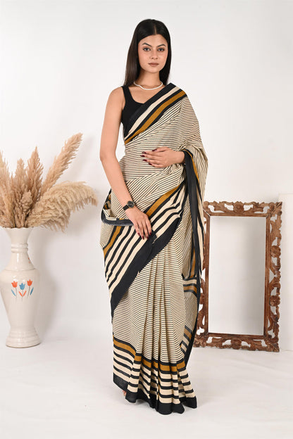 Conference Queen - Handblock Print Natural Dyed - Mulmul Cotton Saree